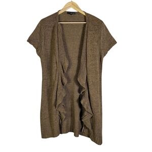 Willi Smith Brown Knit Cardigan Waterfall Ruffle Open Front Womens XL Earthy